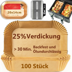 Extra Starkes Backpapier für Ninja Heißluftfritteuse (20x14cm Rechteckig, BPA-frei) Kompatibel mit AF300EU/AF400EU/SL400EU & Doppelkammer Dual Zone Airfryer - 100 Stück Baking Paper 20x14cm/Rechteckige Kammern Angebot bei HelloDeals
