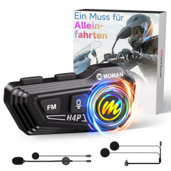 Motorrad Helm Headset, Moman RS-H4P Motorradhelm Kopfhörer BT5.1 mit Hi-Fi LautsprechernDoppelte Geräuschreduzierung【Neues Upgrade】 RGB/FM/Freisprechen/AI-Sprachsteuerung Kopfhörer für Einzelfahrer 1 Pack Headset Blau Angebot bei HelloDeals