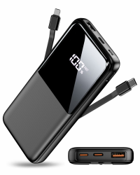 26800mAh Power Bank, USB C Schnellladung Tragbares Ladegerät mit 3 Anschlüssen & 2 integrierten Kabeln, Powerbank Externer Akku Kompatibel mit iPhone 16 15 14 13 Samsung Galaxy, Schwarz 26800mAh Schwarz Angebot bei HelloDeals