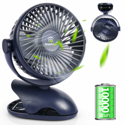 Dreamhigh® USB Ventilator 10000mAh, Maximale Akkulaufzeit 35 Stunden, 360° Drehung Mini Ventilator Akku, 4 -Gang Tischventilator Klein, Clip Fan für Desktop, Kinderwagen, Büro, Wohnmobil，Camping Blau Angebot bei HelloDeals