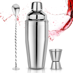 Cocktail Shaker Set 750ml Cocktailshaker Martini Shaker mit eingebautem Sieb - Professionelles Edelstahl Barkeeper Set inkl Messbecher, Bar-Löffel - Für Martini, Margarita & Mixgetränke, Silber Angebot bei HelloDeals