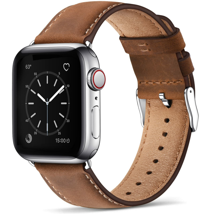 WFEAGL Lederarmband Kompatibel Apple Watch Armband 49mm 44mm 45mm 42mm(Series 3/2/1) 46mm(Series 11 10),Echtes Lederband Ersatzarmband für Herren Damen für iWatch Series Ultra SE 11 10 9 8 7 6 5 4 42mm(Series 1 2 3) 44mm 45mm 46mm 49mm Retro Braun/Silber Angebot bei HelloDeals