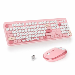SOLIDEE kabellose Tastatur- und Maus-Kombination,Retro-Schreibmaschinen-Tastatur,2.4GHz runde Tastenkappe Tastatur mit Ziffernblock,104 Tasten ergonomische Tastatur(Amerikanisch QWERTY)(Bear Pink) Little Bear Pink/Amerikanisch(QWERTY) Angebot bei HelloDeals