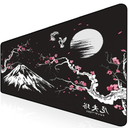 Nyfter - 3XL Gaming Mauspad Sakura Schwarz 1200 x 600mm Premium Fuji Mousepad Size Groß vernähte Kanten langlebig mit high-end Glide und Anti-Rutsch Speed Gaming Mauspad Sakura-Black Angebot bei HelloDeals