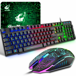 Gaming Tastatur Und Maus Set, QWERTZ German Layout Regenbogen LED Hintergrundbeleuchtung Ergonomische Keyboard 6 Tasten 2400 DPI Maus und Mauspad, USB Verkabelt, Kompatibel mit PS4 Xbox, Schwarz Tastatur Und Maus Schwarz 3 in 1 Angebot bei HelloDeals