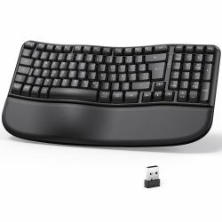 OMOTON kabellose ergonomische Tastatur – Wave Keys, 2.4G-USB verbindung, Wireless Keyboard für Windows,PC Tastatur mit Handballenauflage, natürliches Tippgefühl, deutsches QWERTZ-Layout, Schwarz Angebot bei HelloDeals
