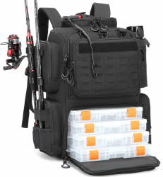 50L Angelrucksack mit 4 Boxen & Rutenhaltern Angeltasche wasserabweisend Angel Rucksack für Angelausrüstung Schwarz mit 4 Boxen Angebot bei HelloDeals