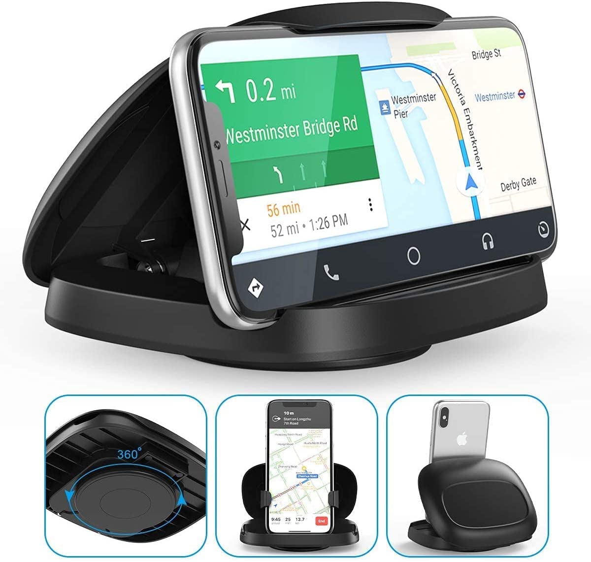 Handyhalterung Auto, 360° Drehbar Handy Halterung Auto, Armaturenbrett Auto Handyhalterung Mit Klebesockel, KFZ Handyhalter Auto für iPhone 16/15/14/13/Pro Max/XS/XR, Samsung Galaxy Smartphones Schwarz Angebot bei HelloDeals