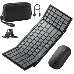 Inateck Faltbare Tastatur Maus Set Kabellos,Klappbare Tastatur mit Ziffernblock mit 3 Kanälen,mit Ständer und Zubehör Tasche,für iPad iPhone Mac Android Windows,Nomad N0158 Angebot bei HelloDeals