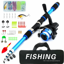Angelset für Kinder, 1.8m Kinderangel Starter Set, Angelrute Set Kinder mit Angelrolle und Köder Set, Kohlefaser Teleskop Angelruten und Rolle, Angel Zubehör für Kinder von 3-10 Jahren Blau Angebot bei HelloDeals
