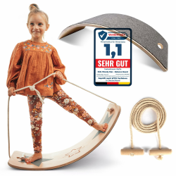 Kids Woody Star® Balance Board Kinder Holz 80x30cm [EXTRA Seil+Filz+Anti-Rutsch] Montessori Spielzeug ab 3 Jahre | Wackelbrett Balancierbrett | Balancieren Kinder Holzspielzeug | Balance-Board Angebot bei HelloDeals