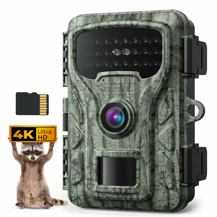4K 48MP Wildkamera, Wildtierkamera mit Nachtsicht Bewegungsmelder ohne WLAN mit 2-Zoll-LCD-Bildschirm, 64GB SD-Karte, IP66, Loop-Aufzeichnung zur Beobachtung von Rehen und Anderen Wildtieren Angebot bei HelloDeals