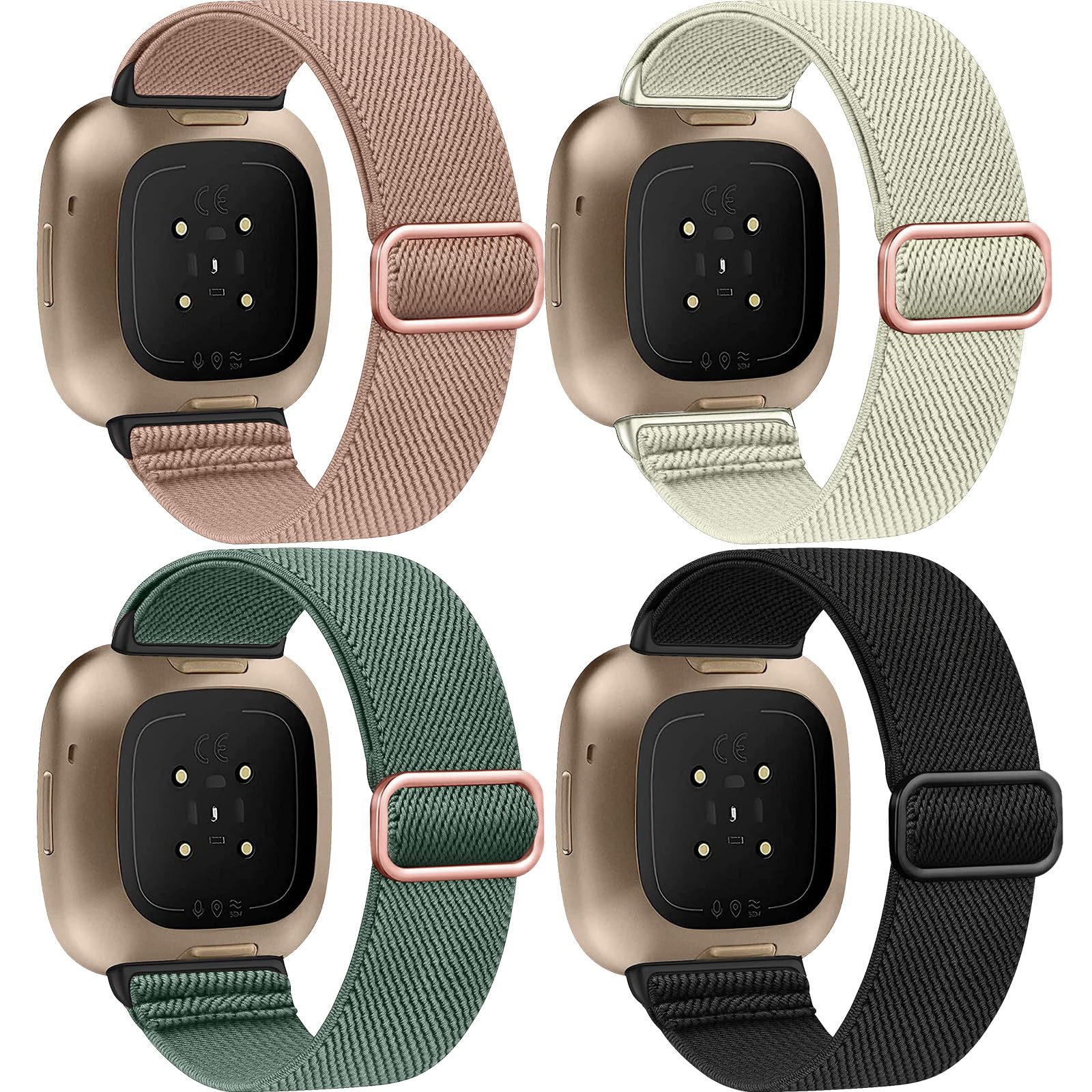 4 Stück Stretch Nylon Armbänder, Kompatibel mit Fitbit Versa 4/Fitbit Versa 3 Armbänder/Fitbit Sense 2/Fitbit Sense Armbänder, Einstellbare Weiche Woven Übung Armbänder für Männer und Frauen Fleischrosa / Tannennadelgrün / Twill Schwarz / Farbe Starlight Angebot bei HelloDeals