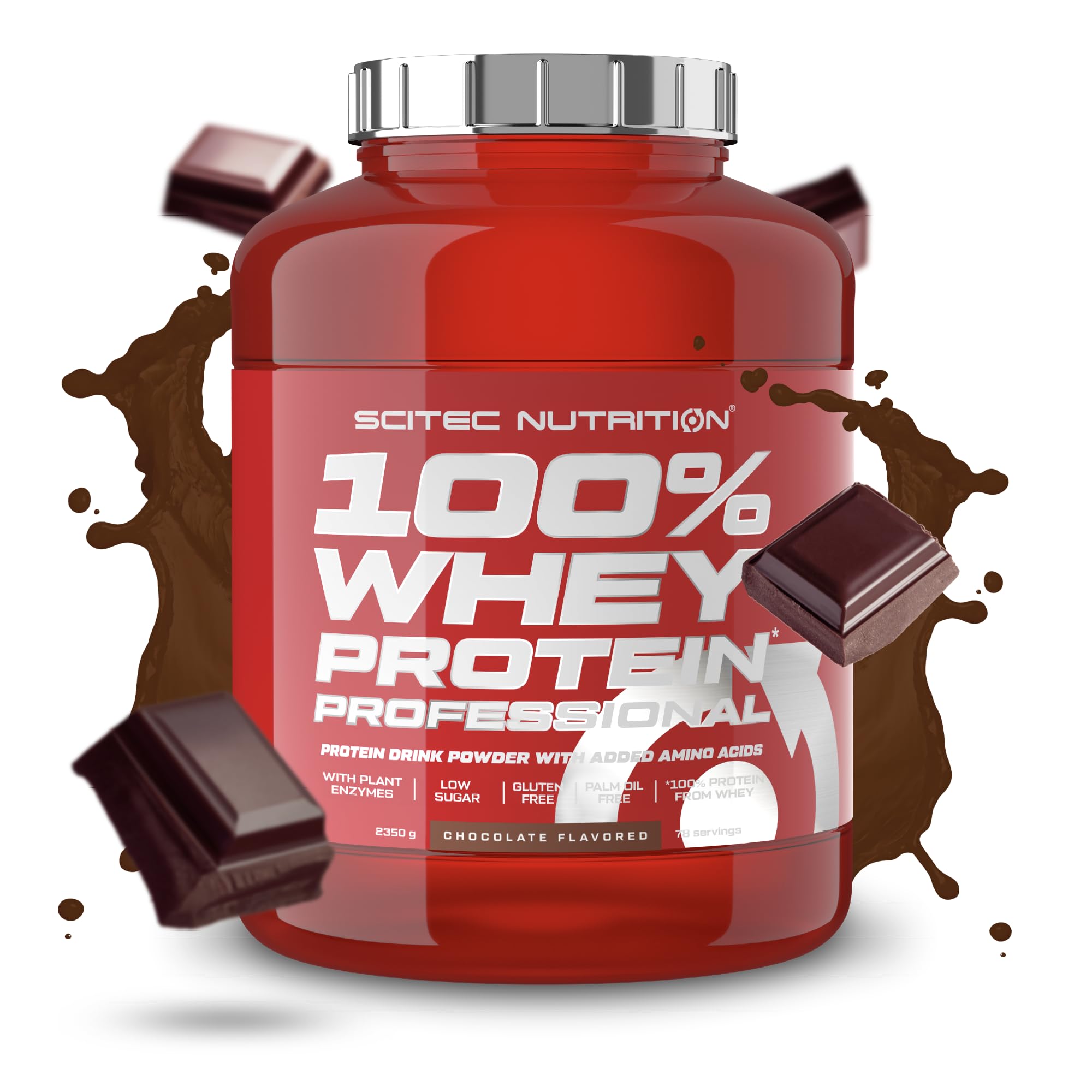 Scitec Nutrition 100% Whey Protein Professional - Angereichert mit zusätzlichen Aminosäuren und Verdauungsenzymen - Glutenfrei - Palmölfrei, 2.35 kg, Schokolade Schokolade 78 Portionen (1er Pack) Angebot bei HelloDeals