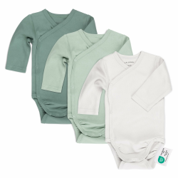 LaLoona Wickelbody Langarm 3er Pack - Baby Body Set aus Baumwolle, Langarmbody mit Knöpfen, ÖkoTex Standard 100 geprüft 62-68 Grün Angebot bei HelloDeals