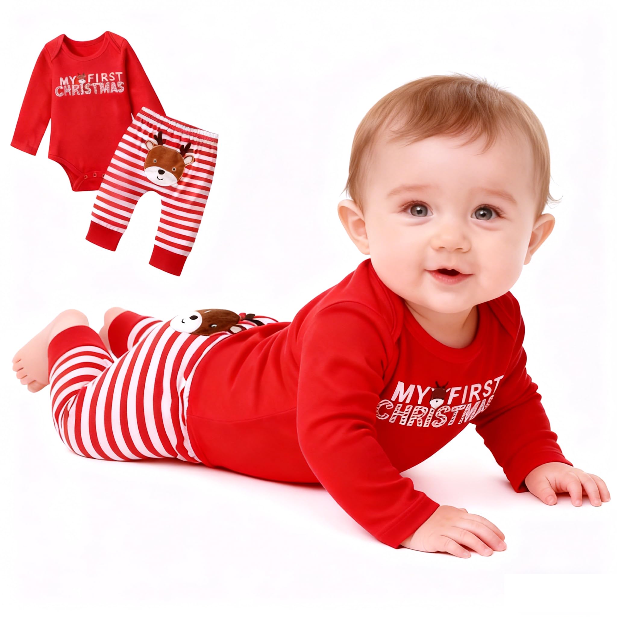 Baby Weihnachtsoutfit Junge Mädchen My First Christmas Outfit Neugeborene Weihnachtenkleidung Baby Weihnachten Outfit Set Weihnachtskostüm Strampler+Hose 3 6 12 18 Monate 3-6 Monate Rot#rentier Angebot bei HelloDeals