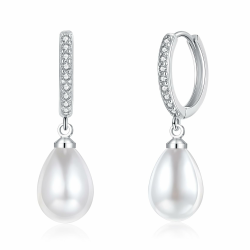 925 Sterling Silber Creolen Mit Anhänger - Geometrische Zirkonia Wassertropfen Perlen Ohrringe Hängend - Geschenkbox Für Frauen Mädchen B - Silber Angebot bei HelloDeals