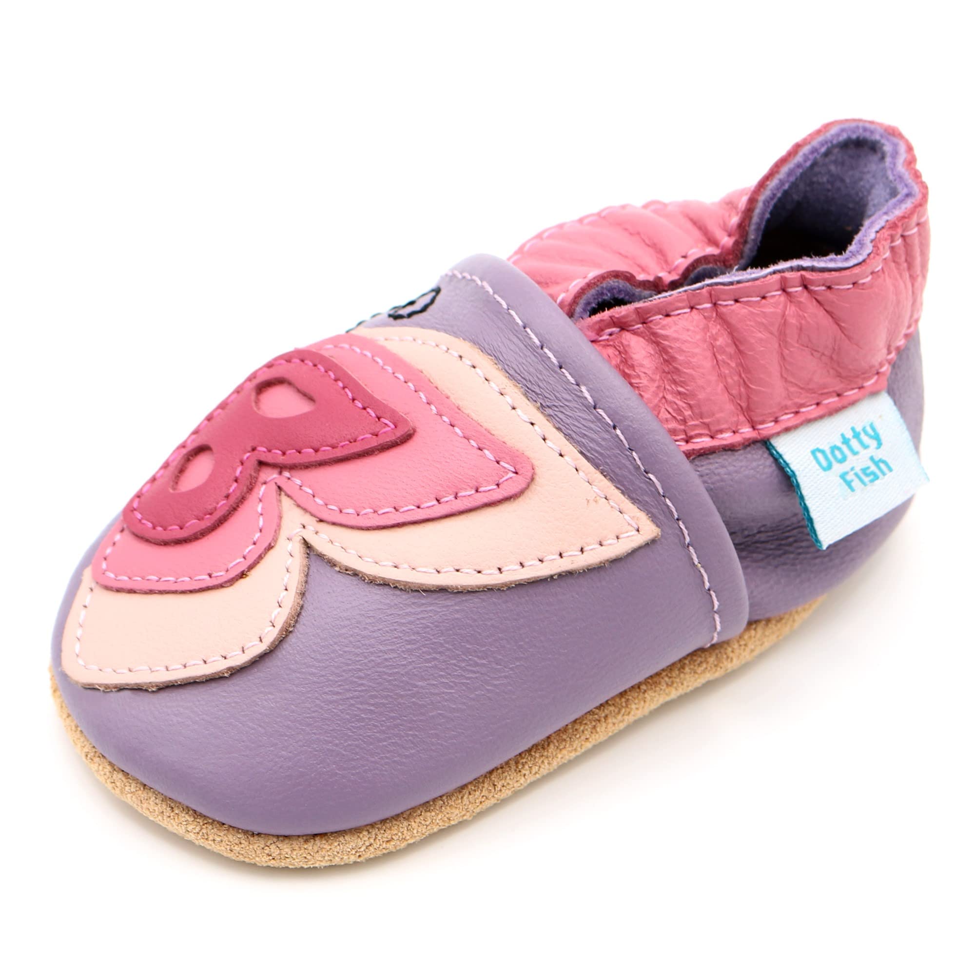 Dotty Fish Unisex Krabbelschuhe aus Leder - Für Babys und Kleinkinder – rutschfeste, Barfußgefühl, Lauflernschuhe & Babyschuhe, Britische Marke – Tiere Hausschuhe für Jungen und Mädchen 0-5 Jahre 3-4 Jahre Schmetterling Angebot bei HelloDeals