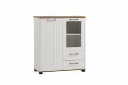 Schildmeyer Jelda Highboard 701893, matt weiß/Eiche Landhaus Dekor, 99,2 x 41 x 113,1 cm Angebot bei HelloDeals