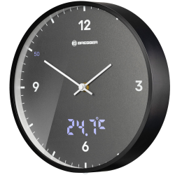 Bresser MyTime Wanduhr mit Funk ohne Tickgeräusche mit 24 cm großem Ziffernblatt, LED Sekundenanzeige, Innentemperatur und geräuschlosem Funkuhrwerk, grau Angebot bei HelloDeals