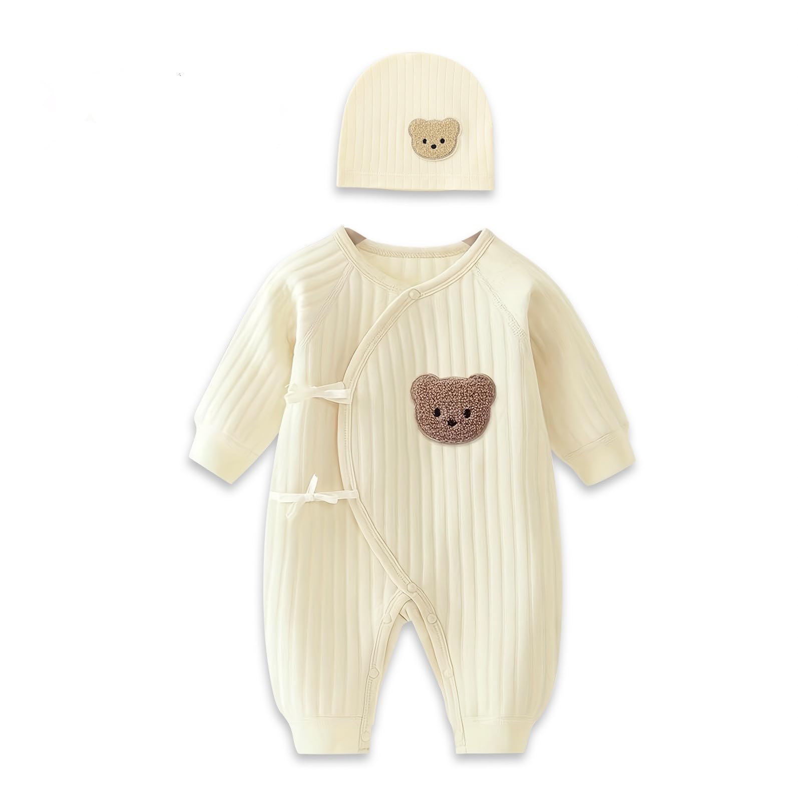 1 Pack Baby Bodysuit, Neugeborenes Baby warme Baumwolle Bodysuit mit Hut, 100% Baumwolle Kleinkind Homewear verdickt Frühling und Herbst Kleidung 1-3M Beige Angebot bei HelloDeals