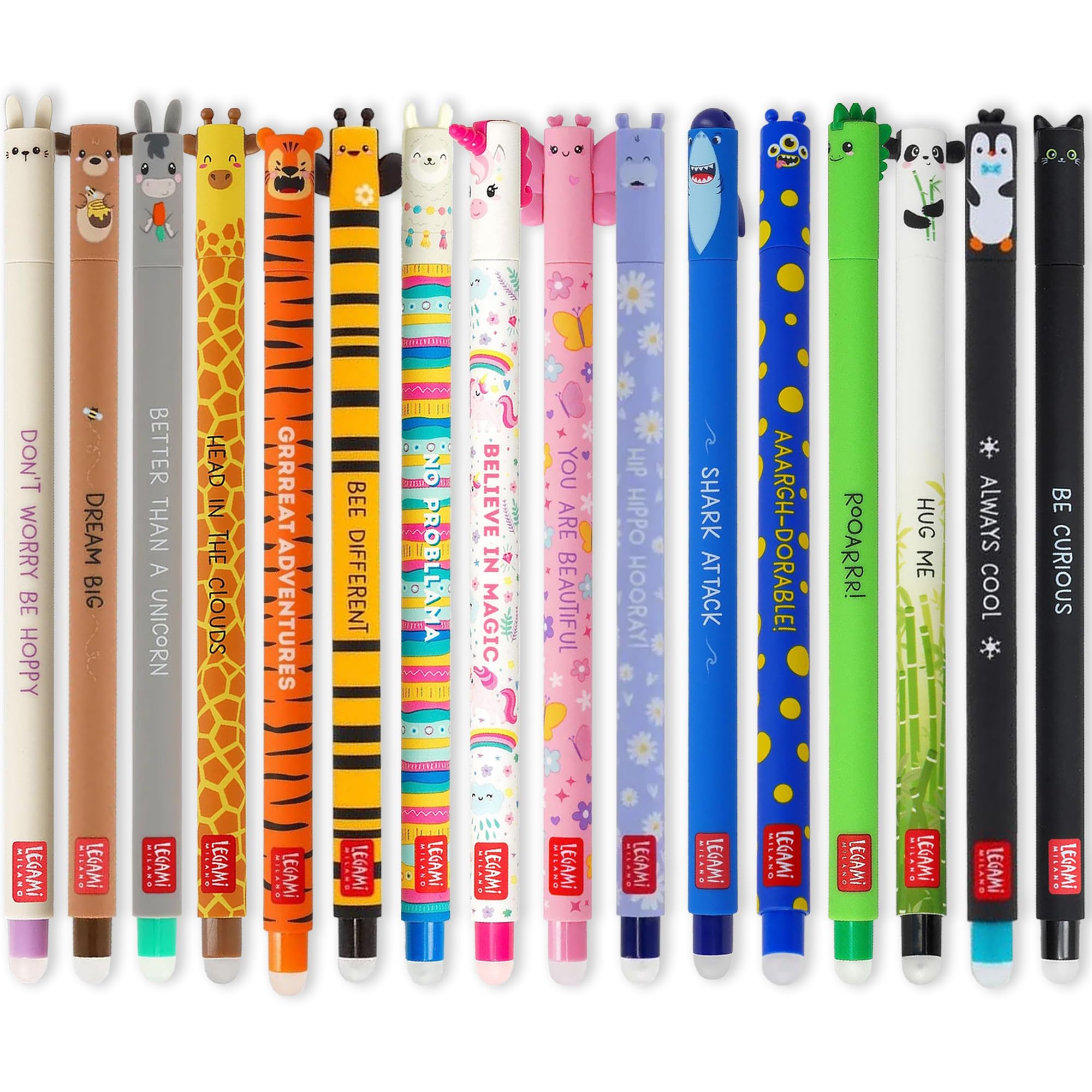 LEGAMI - Set of 16 Erasable Gel Pens with Thermosensitive Erase Ink, 0.7mm Tip, Animal Designs' Angebot bei HelloDeals