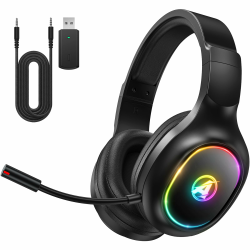 Awinnasey Wireless Gaming Headset für PS4, PS5, PC, Mac, Switch, 2,4 GHz Gaming Kopfhörer mit Geräuschunterdrückung und RGB Licht, Zubehör für das Nintendo Entertainment System, Schwarz Angebot bei HelloDeals