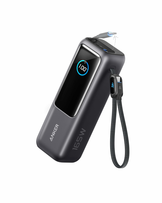 Anker Laptop Powerbank, 25000mAh 165W USB-C, 3X 100W USB-C Ports für Multi-Geräte-Ladeleistung, Integriertes + einziehbares Kabel, Für iPhone 17/16/15, MacBook, Samsung und mehr Schwarz Angebot bei HelloDeals