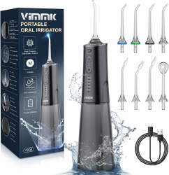 Munddusche Kabellos Elektrischer Zahnreiniger, Vimmk Zahndusche Water Flosser 5 Modi & 8 Düsen USB-C Wiederaufladbare Wasser Flosser IPX7 Wasserdicht, 300ML Wassertank Mund Reiniger(Schwarz) Angebot bei HelloDeals