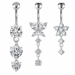 Bauchnabelpiercing 10mm Silber Bauchpiercing Edelstahl Herz Schmetterling Blume Anhänger Piercing Bauchnabel Schmuck Damen A2-Silber 3 Stk Angebot bei HelloDeals
