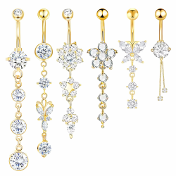 5 Stück Hängendes Bauchnabelpiercing, Chirurgenstahl Bauchnabelpiercing Silber, Belly Button Ring mit Zirkonia, Wasserfestes Lang Belly Piercing Set style5 gold 6pcs Angebot bei HelloDeals