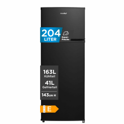 Comfee RCT284DK2A Kühl-/Gefrierkombination/Gefrierteil oben/176 kWh/Jahr/143cm Höhe/LED Licht/Reversibles Türscharnier/Schwarz Gefrierfach oben/Schwarz Angebot bei HelloDeals