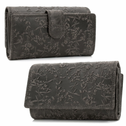 ekavale Damen-Geldbörse groß im Langformat Portemonnaie mit Druckknopf und RFID- Schutz, Geldbörse mit Blüten Muster (Schwarz) Angebot bei HelloDeals