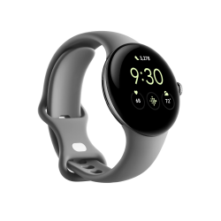 Google Pixel Watch – Android-Smartwatch mit Aktivitätsaufzeichnung – Smartwatch mit Herzfrequenz-Tracker – Edelstahlgehäuse in Polished Silver mit Sportarmband in Charcoalan, Wifi (Generalüberholt) Angebot bei HelloDeals