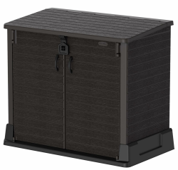 Duramax Cedargrain StoreAway 850L Kunststoff-Gartenhaus - Outdoor-Gartenhaus, Mülltonnenbox, Solide Konstruktion, ideal für Werkzeuge, BBQs und Mülltonnen 2x 120L, 130 x 74 x 110 cm, Dunkelbraun 850L Flat Lid Dark Brown Angebot bei HelloDeals