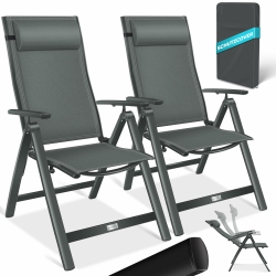 KESSER® Gartenstuhl Hochlehner mit Armlehnen 2er Set Aluminium Klappstuhl mit Kopfkissen & Abdeckung Campingstuhl 7-Fach Verstellbar Rückenlehne Atmungsaktiv Wetterfest Klappbar Anti-Rutsch, Anthrazit 2 Stück Anthrazit Angebot bei HelloDeals