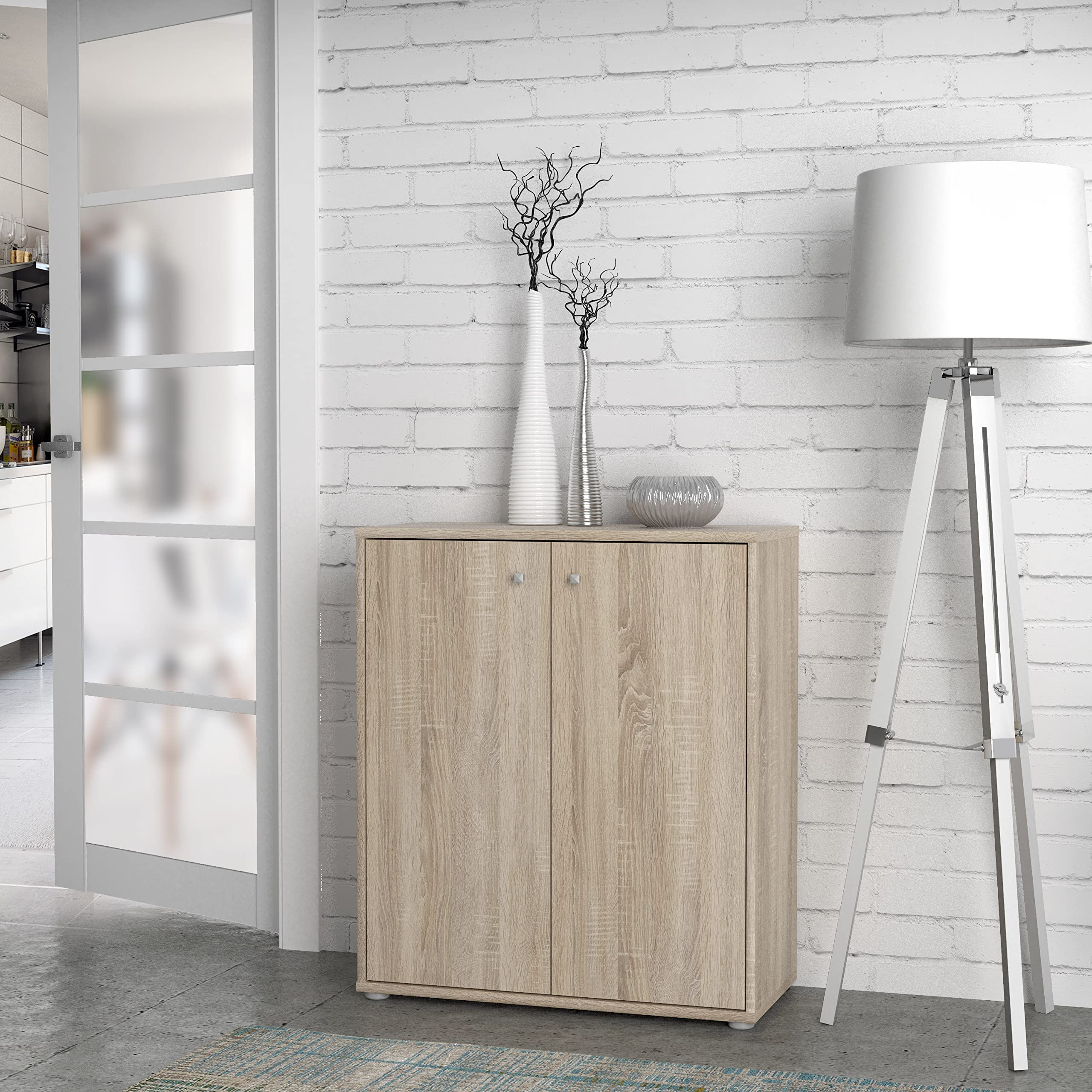 FORTE TEMPRA 2 Kommode mit 2 Türen, Holzwerkstoff, Sonoma Eiche Dekor, (B x H x T) 73,7 x 85,5 x 34,8 cm Angebot bei HelloDeals