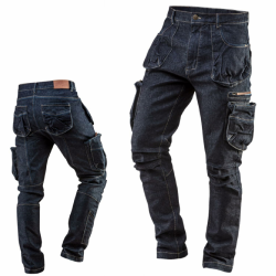 NEO TOOLS Herren Arbeitshose Denim oder Set, lang, 8 Pockets, Gr.XS-3XL, verstärkte Nähte, ausprofilierter Kniebereich, Mischgewebe 98% Baumwolle, 2% Elasthan 410 g/m2 Multifunktionstaschen, Cargo L Denim Angebot bei HelloDeals