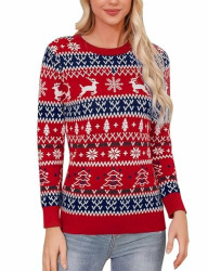 Gyabnw Weihnachtspullover Herren Sweater Christmas Rundhals Strickpullover Weihnachten Damen Warme Strickpulli für Weihnachten XL A-rot Damen Angebot bei HelloDeals