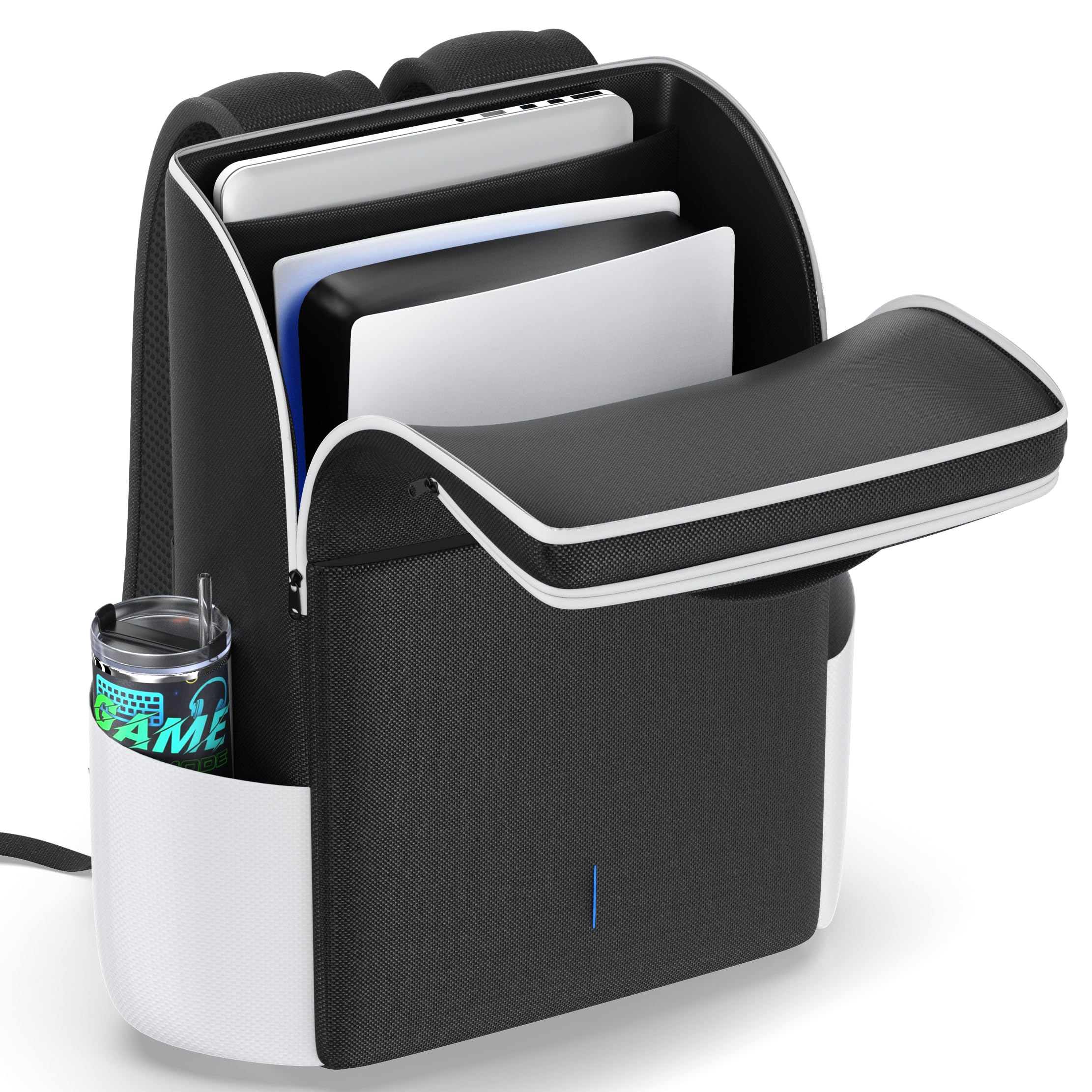 Rucksack für PS5 / Slim / Pro-Konsole, voller Schutz PS5 Tasche, große Kapazität PS5 Reisetasche für Dual Controller, PS Portal, Laptop, Spielkarten, PS5 Rucksack mit 3 Kabel Tasche Weiß und Schwarz Angebot bei HelloDeals