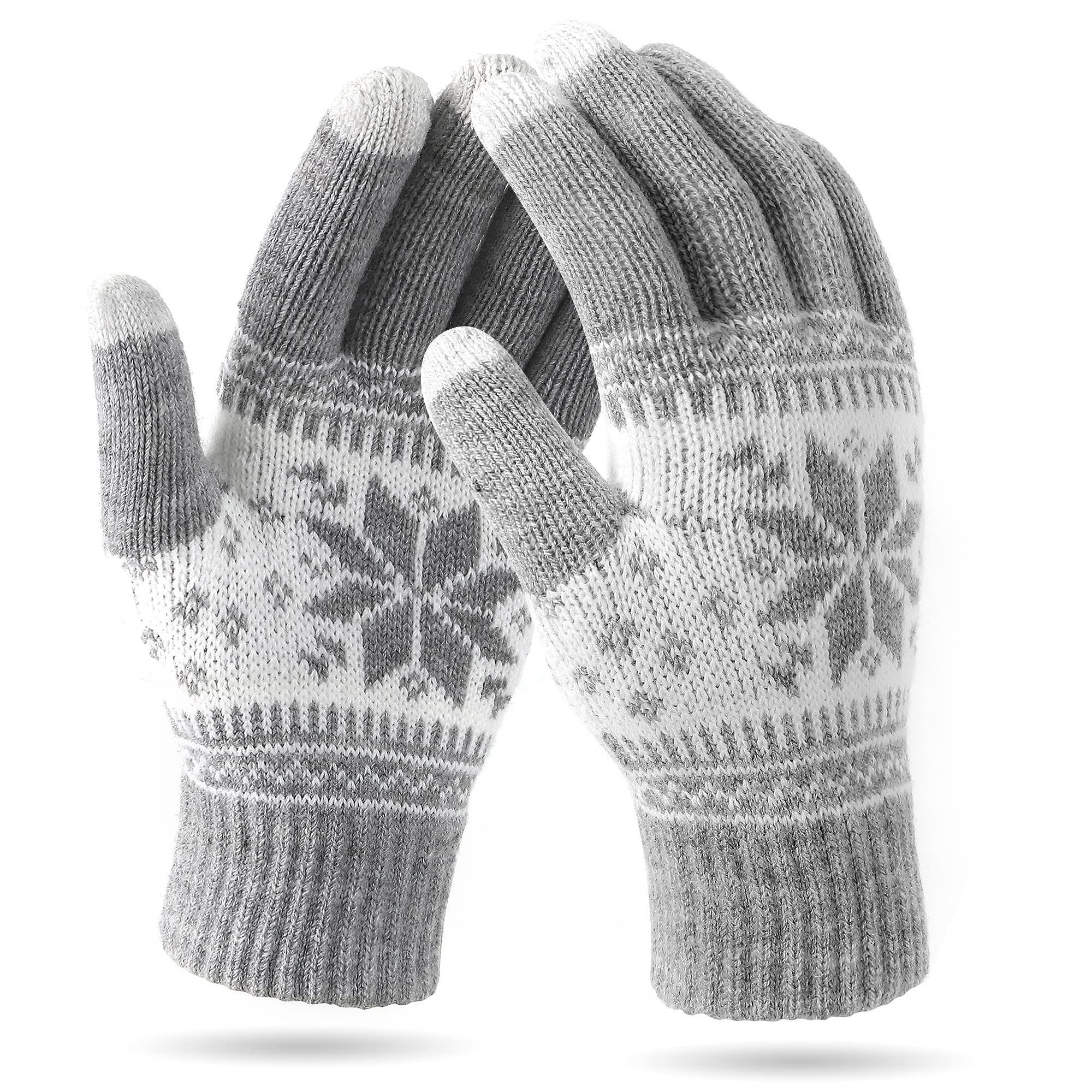 VENI MASEE Winter Touchscreen Gloves, Snow Flower Print, Keep Warm,for Men and Women Damen Grau Angebot bei HelloDeals