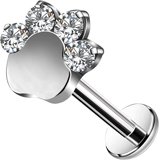 CM Crareesi Mania Hundepfote Piercing Ohr Helix Piercings Silber 16G Ohrpiercing G23 Titan Tragus Lippe Knorpel Conch Flache Rückseite Piercing Stecker Innengewinde Forward Helix Ohrringe für Frauen Angebot bei HelloDeals