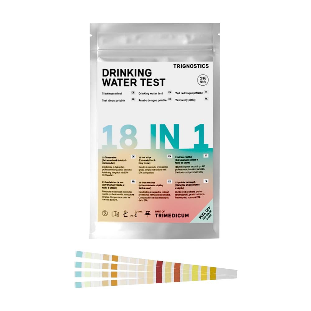 Wassertester Trinkwasser - 25 Teststreifen - 18in1 Trinkwassertester | Wasseranalyse - 18 Parameter für Leitungswasser, Pool & Aquarium mit Härte, Blei, Eisen, Kupfer | pH Teststreifen Angebot bei HelloDeals