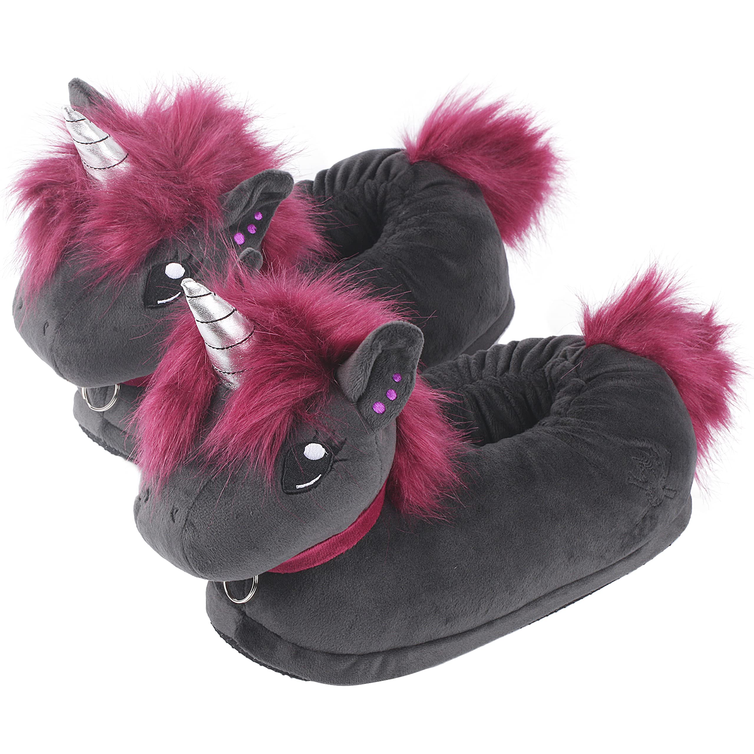 corimori Plüsch-Hausschuhe zwei Einheitsgrößen (Kinder 25-33,5 und Erwachsene 34-44), Gummizug und Flexible Sohle, passt allen 34/44 EU Ruby das Punk Einhorn Schwarz Pink Angebot bei HelloDeals