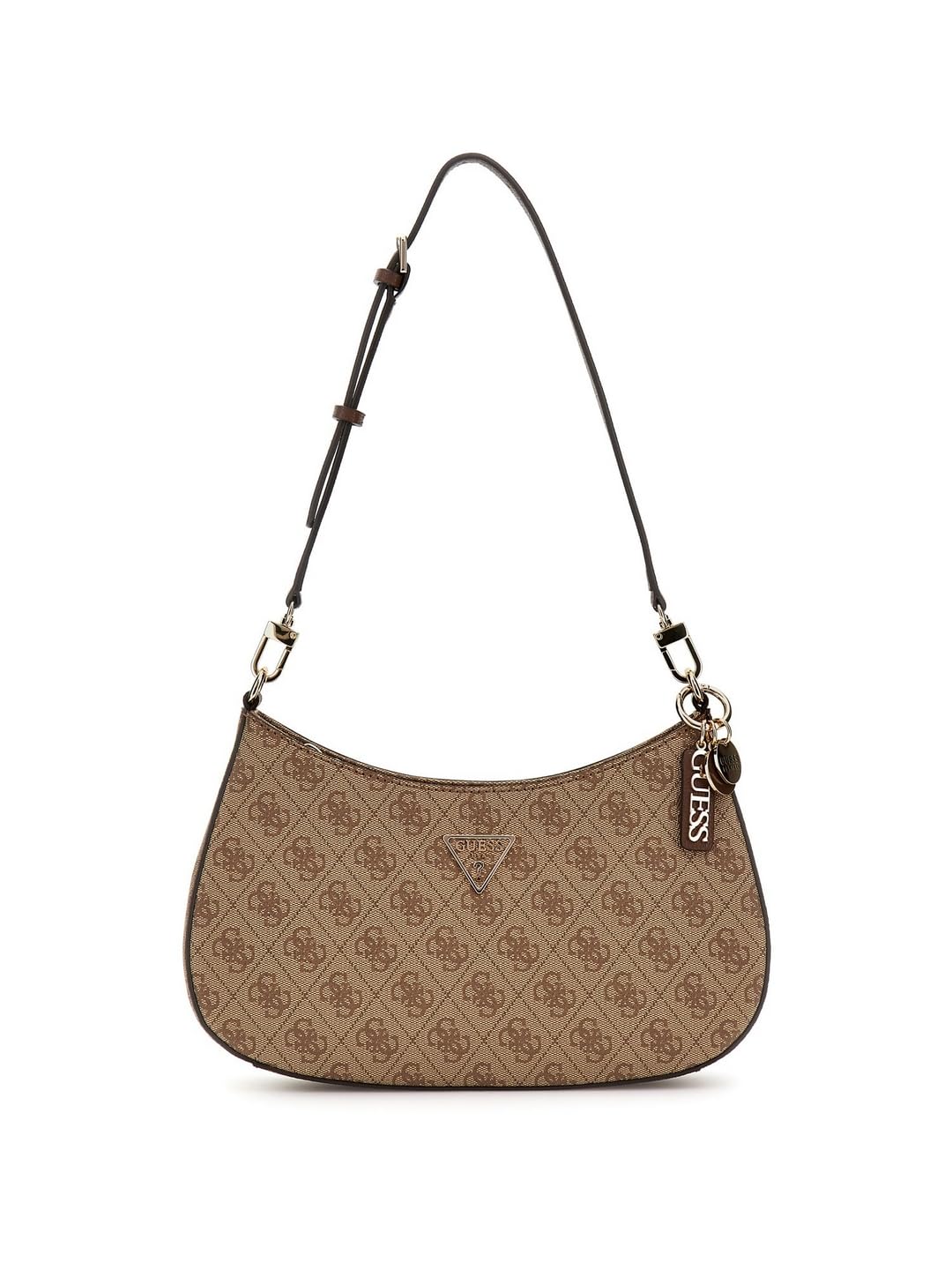 GUESS Noelle II Top Zipper Shoulder Bag Latte Logo/Brown Angebot bei HelloDeals