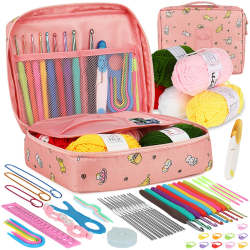 Aeelike 59 Stück Häkelnadel Set Rosa Katze Häkelset für Anfänger, Bunte Häkelnadeln mit Weichem Griff für Häkelgarn und wolle, 0,6 mm - 6,0 mm Ergonomische Häkelnadeln Set mit Häkeltasche, Zubehör Angebot bei HelloDeals