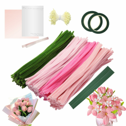 Assiduous 400 Stück Pfeifenputzer zum Basteln - Pfeifenreiniger zum Basteln,Rosa Tulip Bouquet Pfeifenreiniger Set, 4 Farben Pipe Cleaner mit 20 Stück Grünem Bastelfaden, für Blumenstrauß DIY Basteln Angebot bei HelloDeals