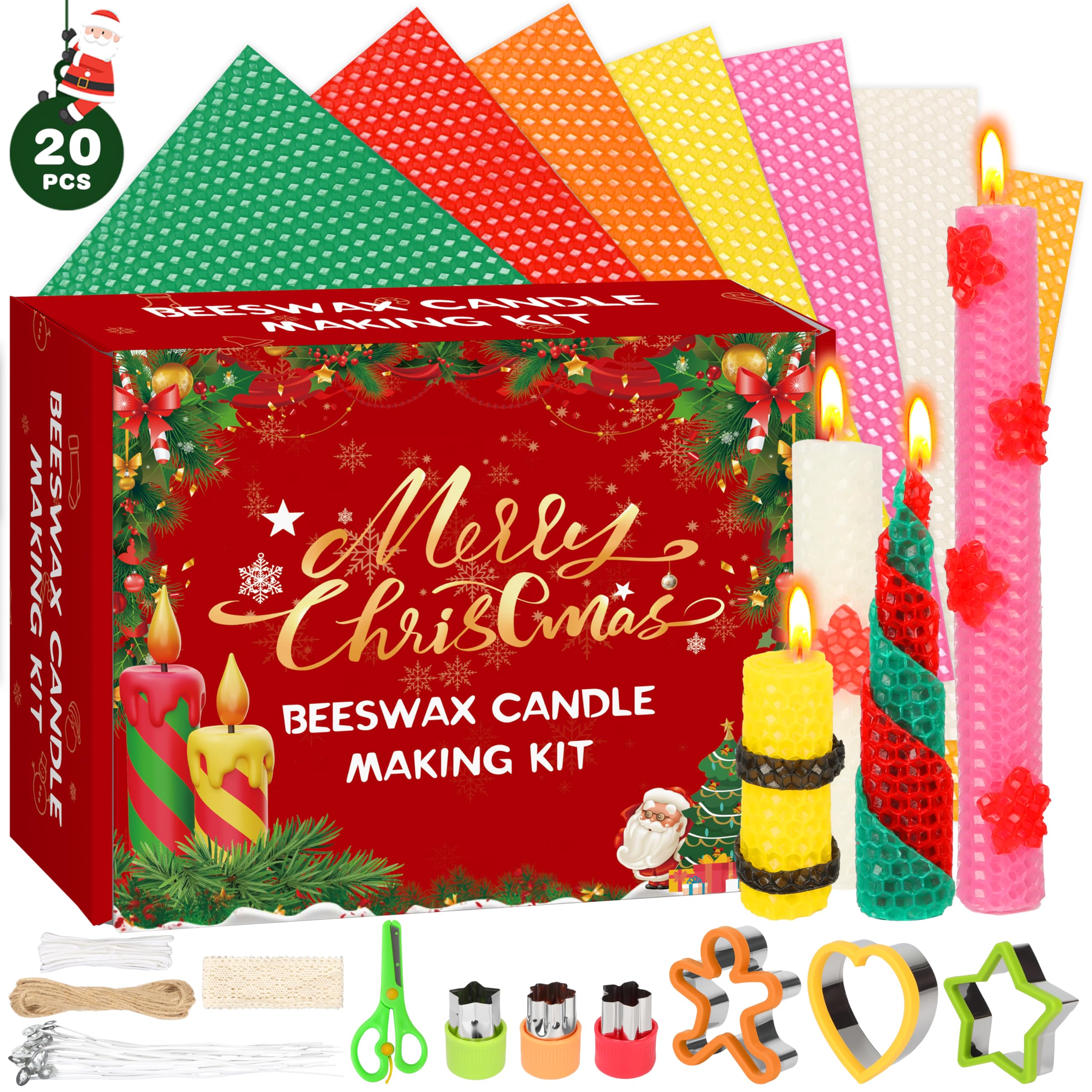 MOMOSTAR 20 Stück Wachsplatten für Kerzen, 20 * 20cm Bienenwachsplatten mit Docht, Bienenwachs Kerzen Selber Machen Weihnachten, Bienenwachskerzen Weihnachtsgeschenke für Kinder Erwachsene Angebot bei HelloDeals