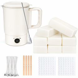 Elektrischer 800 ML Wachsschmelzer für Kerzenherstellung, Kerzen Selber Machen Set Zubehör mit Wachsschmelztopf, 8 * 60g weiße Wachswürfel, Kerzendochte Docht Aufkleber, Dochthalter und Rührlöffel Angebot bei HelloDeals