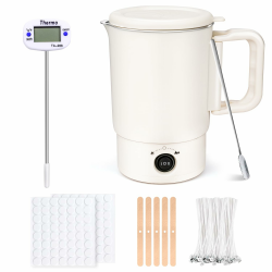 KERCAMKEL Elektrischer Wachsschmelztopf für Kerzenherstellung, Kerzen Selber Machen Set Zubehör mit Wachsschmelzer, Thermometer, 100 Kerzendochte, 100 Docht Aufkleber, 5 Dochthalter und Rührlöffel Angebot bei HelloDeals
